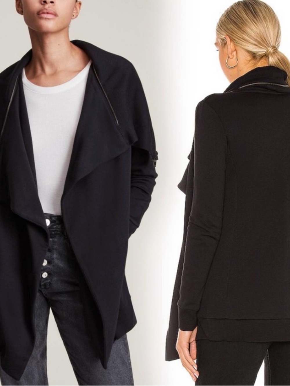 AllSaints Black Dahlia Cardigan Black Draped Open-Front Women's Sweater Jacket - Picture 1 of 5